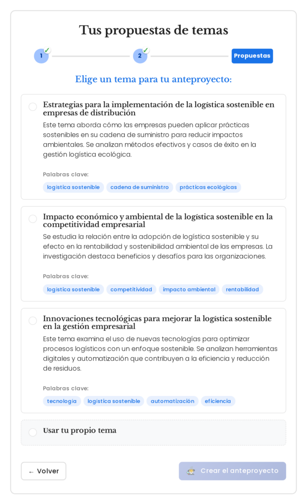 Ejemplos De Tfg 4 Propuestas de temas generadas para logística sostenible en el generador de temas para TFG de Mimir