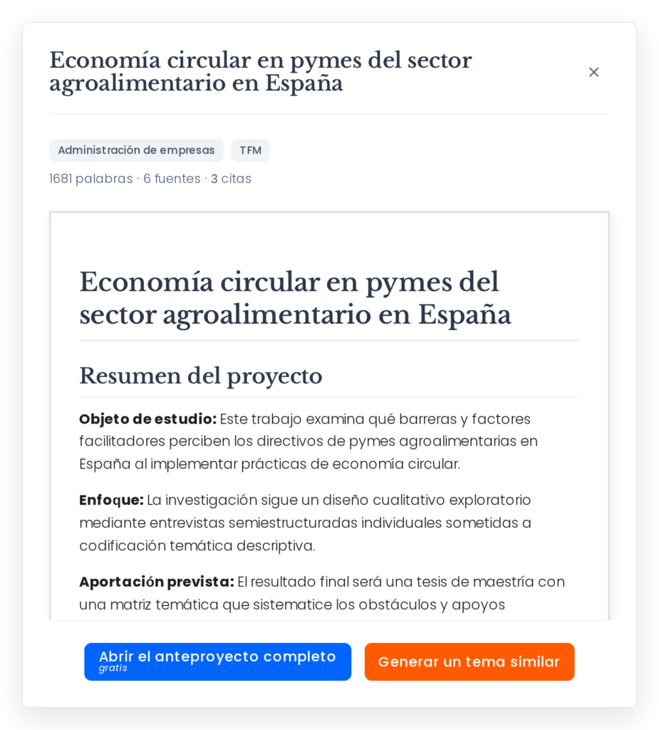 Ejemplos De Tfg 5 Vista previa de un ejemplo de anteproyecto de TFM en español con número de palabras, fuentes y citas
