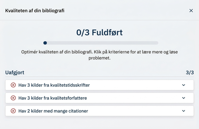 Mimir Mentor tjekliste for litteraturens kvalitet