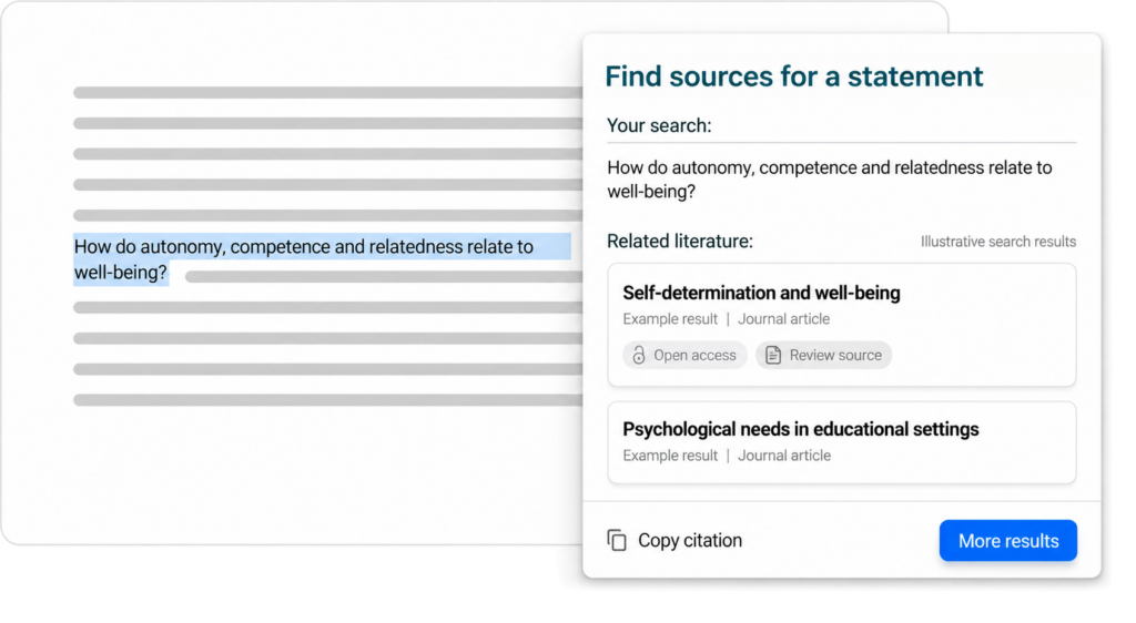 Illustrative Mimir Mentor source suggestions for a selected statement