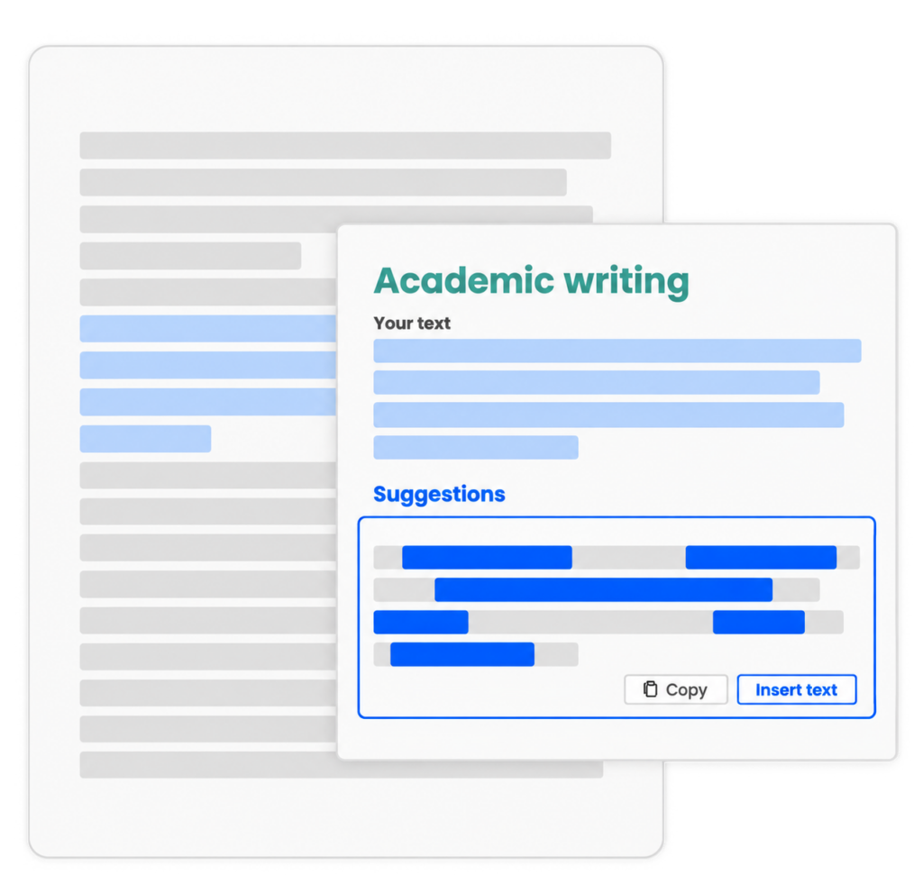 Mimir Mentor academic writing assistant comparing your text with editable suggestions.