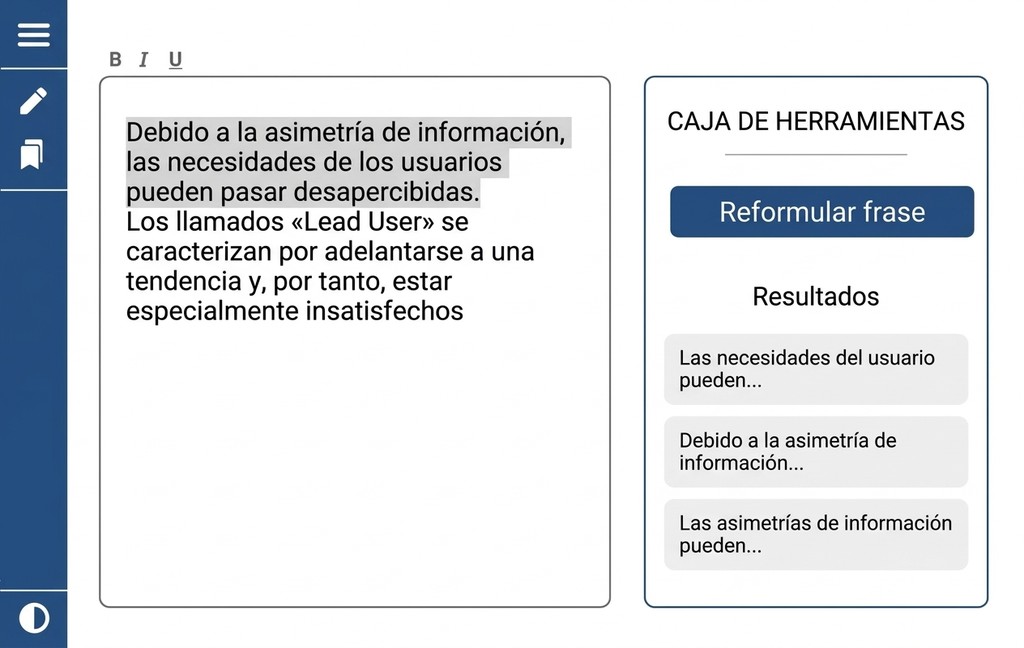 Trabajo Académico Con Ia: Búsqueda, Redacción Y Corrección Con Mimir 12 Reformular frases con el editor de Mimir Mentor