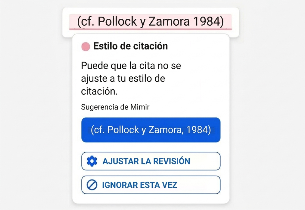 Corrector Ortográfico Y Gramatical 11 Sugerencia de estilo de citación en Mimir Mentor.