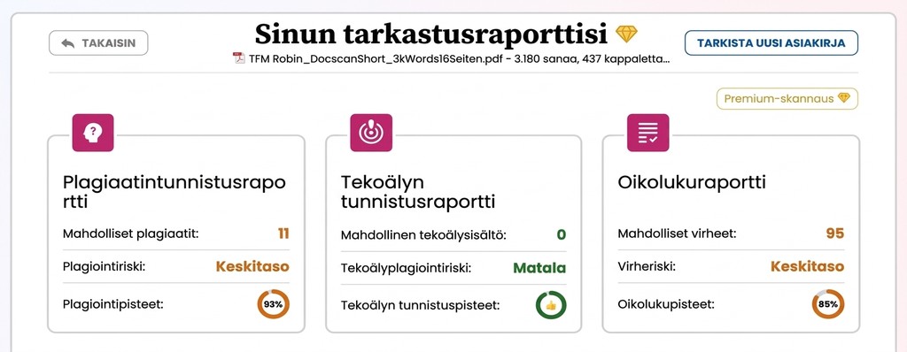 Samankaltaisuusprosentin tulkinta plagiaattiraportissa