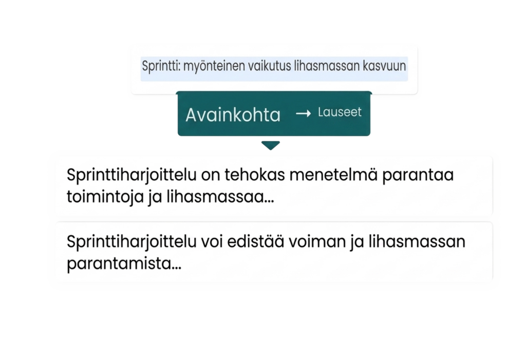 Kuvitus: ydinajatuksesta kokonaisiin lauseisiin.