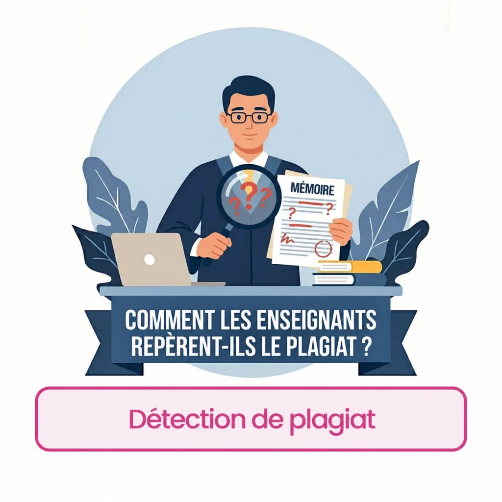 Un enseignant examine un mémoire avec une loupe, près d’un ordinateur.