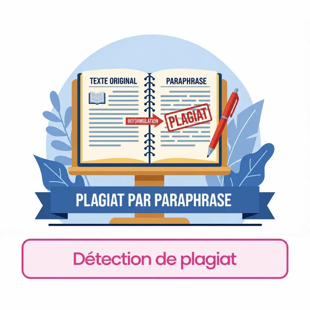 Un texte original et une paraphrase comparés dans un carnet avec un signalement de plagiat