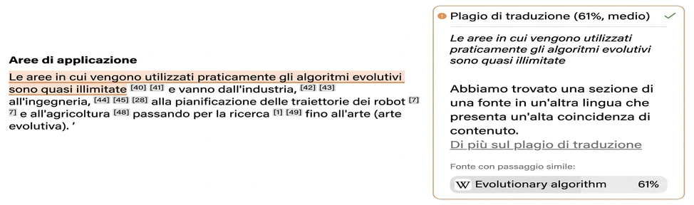 Screenshot di Mimir Mentor: plagio da traduzione