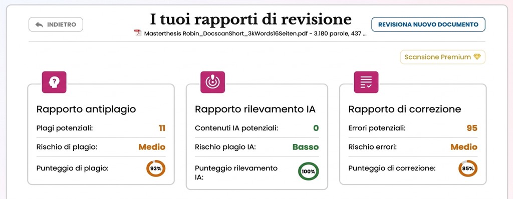Antiplagio Tesi: Come Controllare La Tua Tesi Triennale Prima Della Consegna 2 Panoramica del report di Mimir con segnalazioni IA e corrispondenze di plagio
