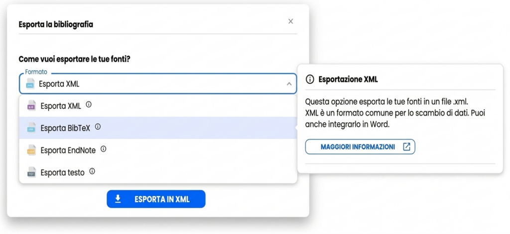 Ricerca Bibliografica Con Ia 14 Esportazione della bibliografia in XML, BibTeX, EndNote o testo.
