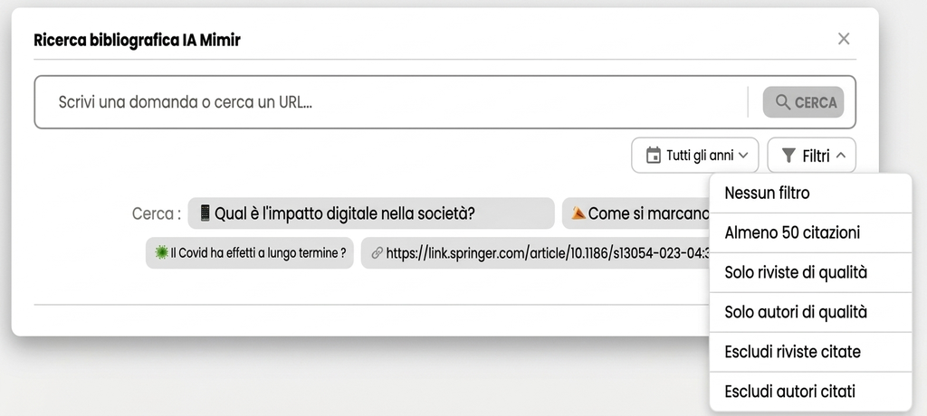 Ricerca Bibliografica Con Ia 10 Ricerca bibliografica con IA: domanda, filtri e suggerimenti.