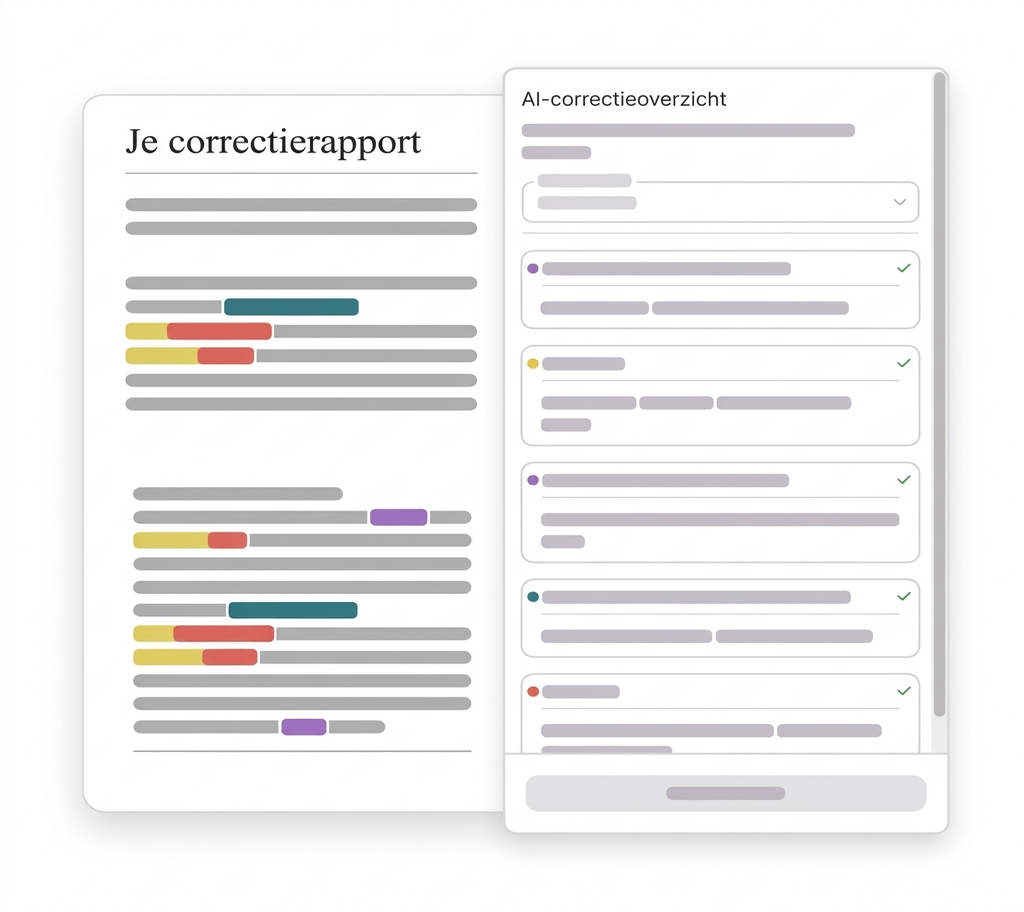 Correctierapport met gemarkeerde passages en samenvatting van de AI correctie.