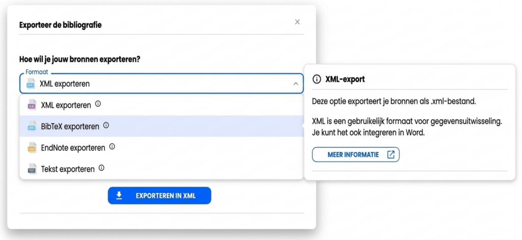 Bronnen Zoeken Met Ai 14 Export van de literatuurlijst als XML, BibTeX, EndNote of tekst.