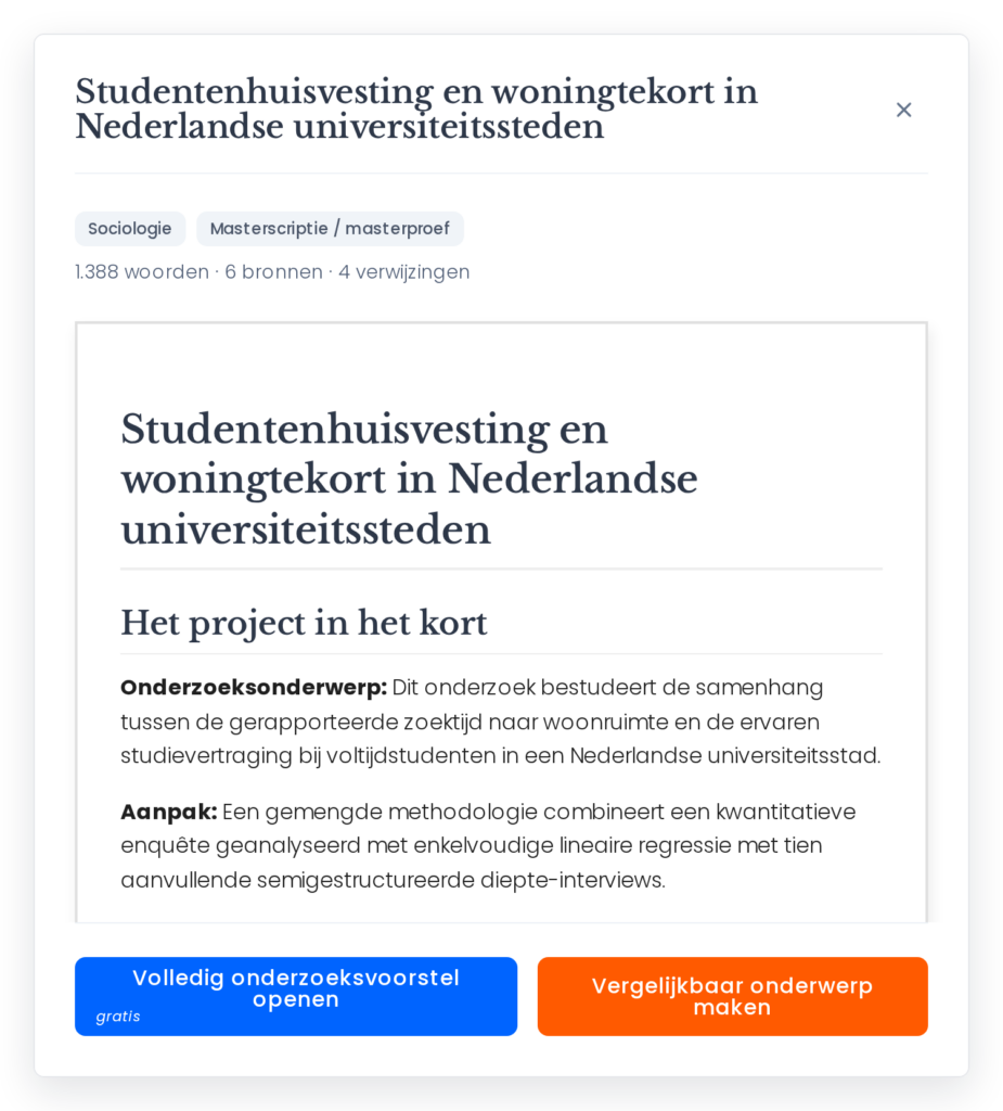Voorbeeld van een scriptievoorstel voor een masterscriptie met aantal woorden, bronnen en citaten