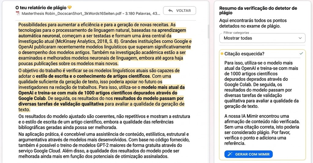Esquecer De Citar Uma Fonte: Isso Já É Plágio? 2 O Mimir Mentor assinala com IA as afirmações sem fonte no texto e sugere fontes adequadas