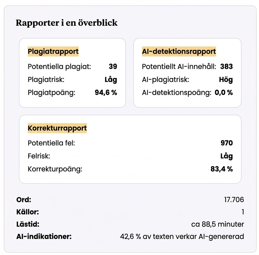 Exempel på en rapport från Mimir Mentor
