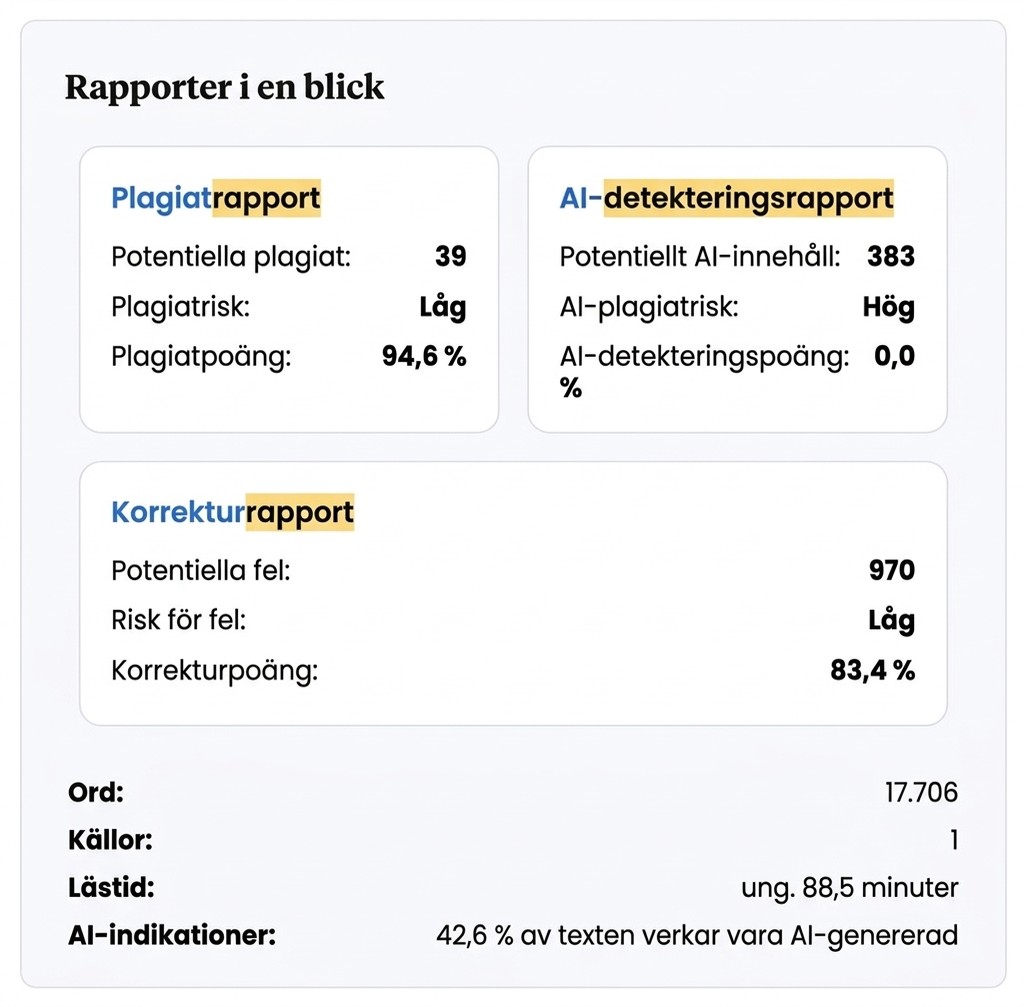 Ai Detector Och Plagiatkontroll: Därför Ska Du Kolla Båda Samtidigt 2 Resultat av Mimir Mentors dokumentanalys