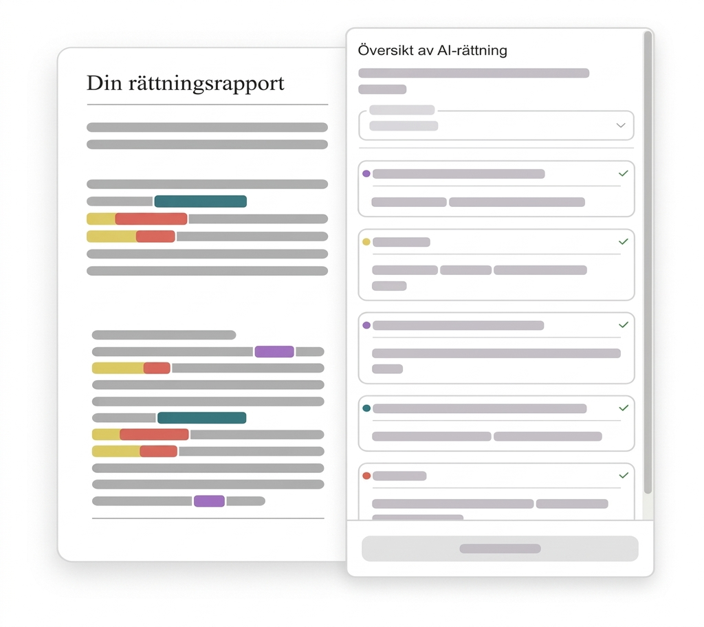 Stavnings- Och Grammatikkontroll 14 Korrekturrapport med markerade passager och sammanfattning av AI korrekturen.