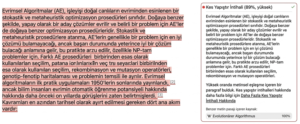 Mimir Mentor ekran görüntüsü: kopyala-yapıştır intihali