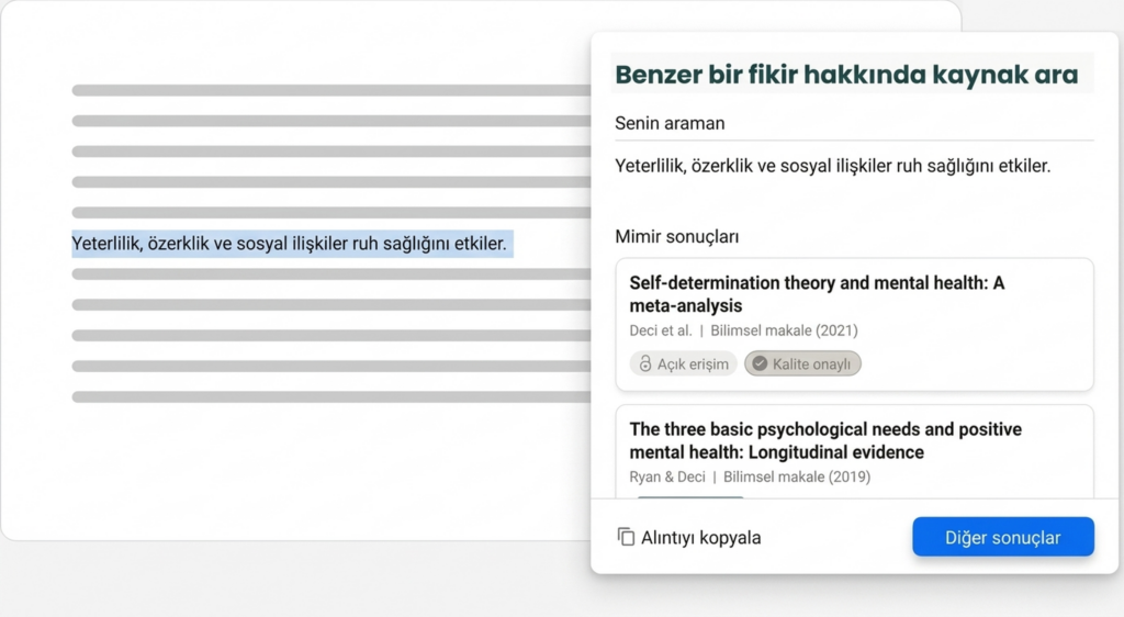Benzer bir fikir hakkında alıntı ve kaynakça sonuçlarıyla kaynak araması.