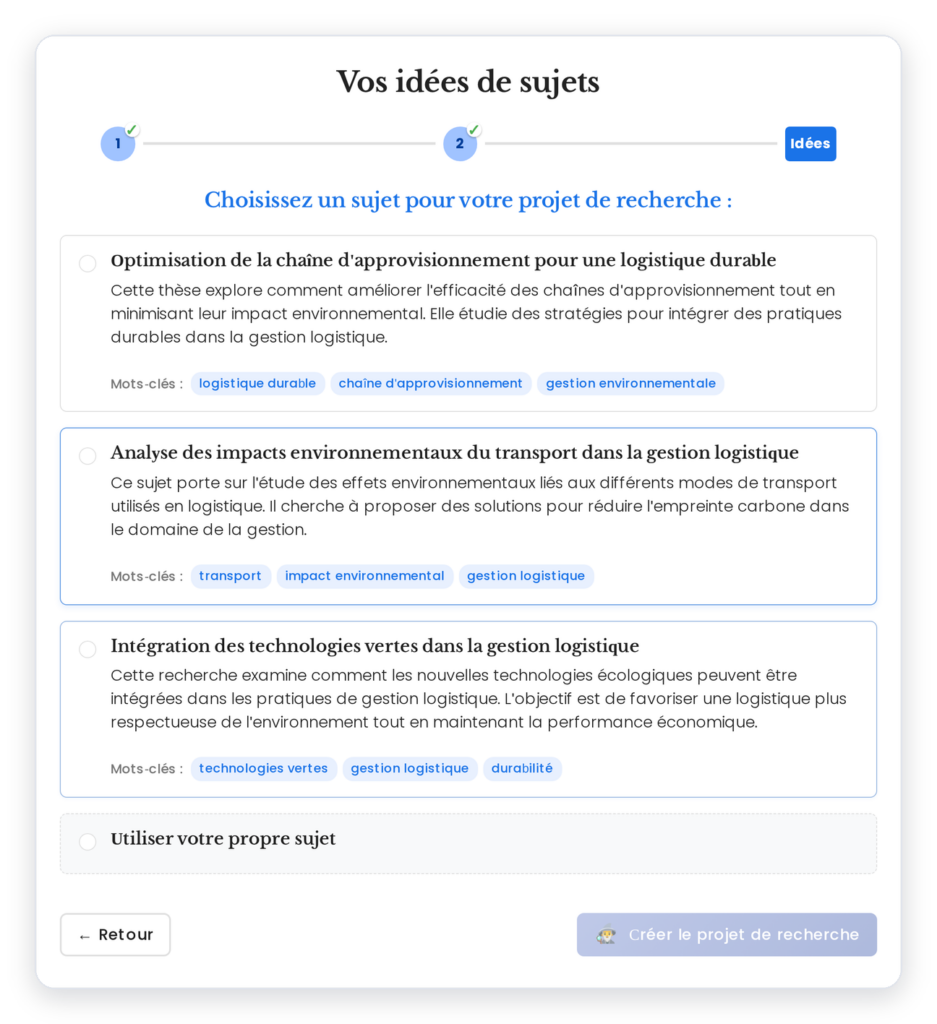 Exemples De Sujets De Mémoire 4 Idées de sujets générées pour « logistique durable » dans le générateur de sujets de mémoire Mimir